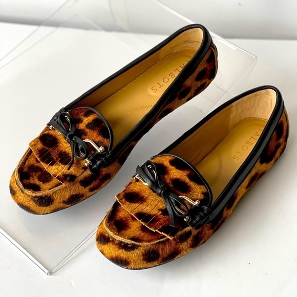 Talbots Leopard Loafer Flats Slip-On Shoes Fur Fringe Tassel Bow, Sz 5M - Picture 11 of 11